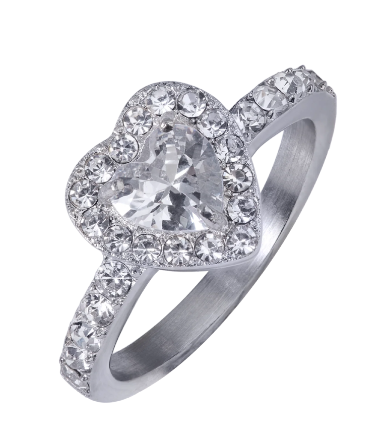 Anillo de compromiso de plata de ley 925 con corazón para ella