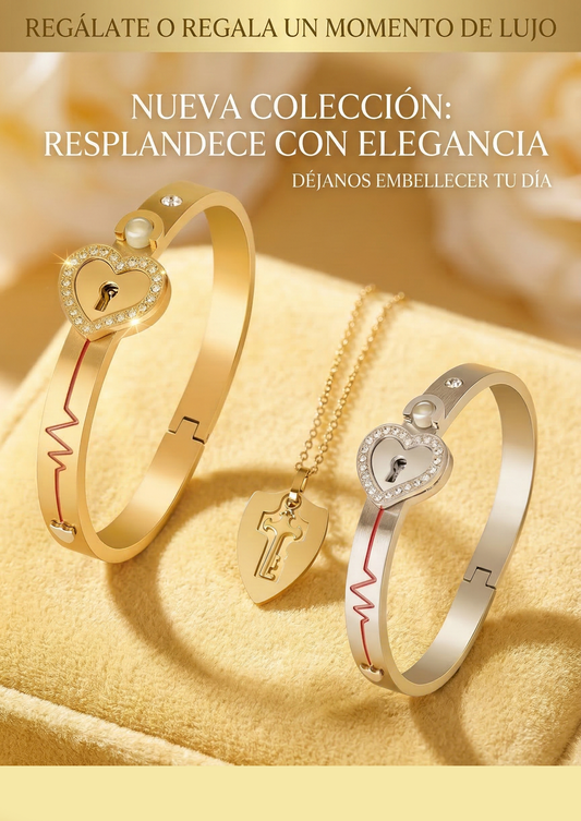 Pulsera con Candado de Corazón y Collar