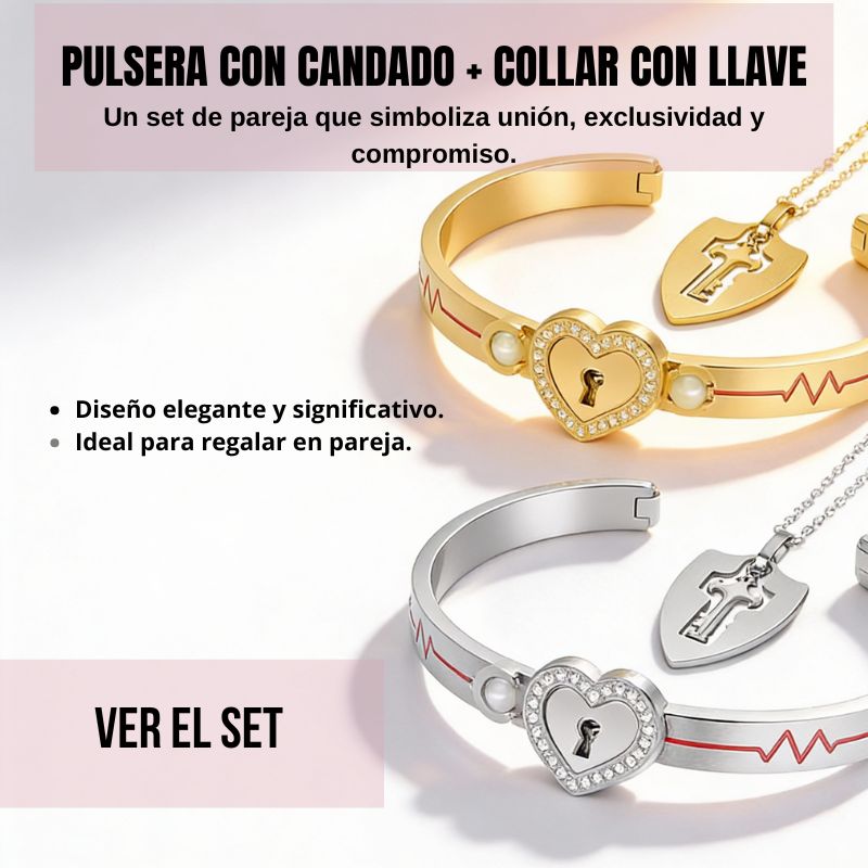 Conjunto de pulsera con candado de corazón y collar