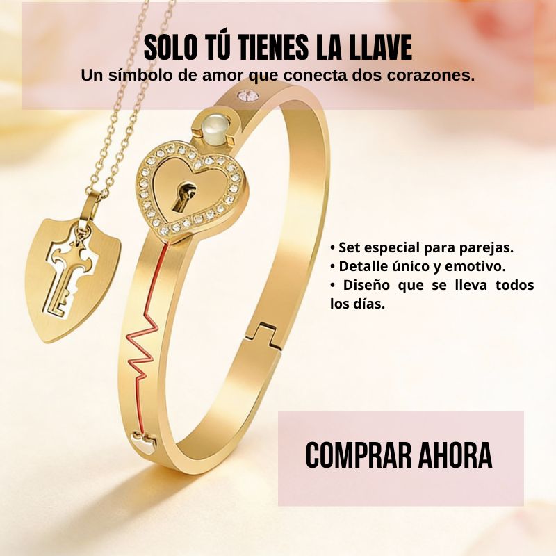 Conjunto de pulsera con candado de corazón y collar