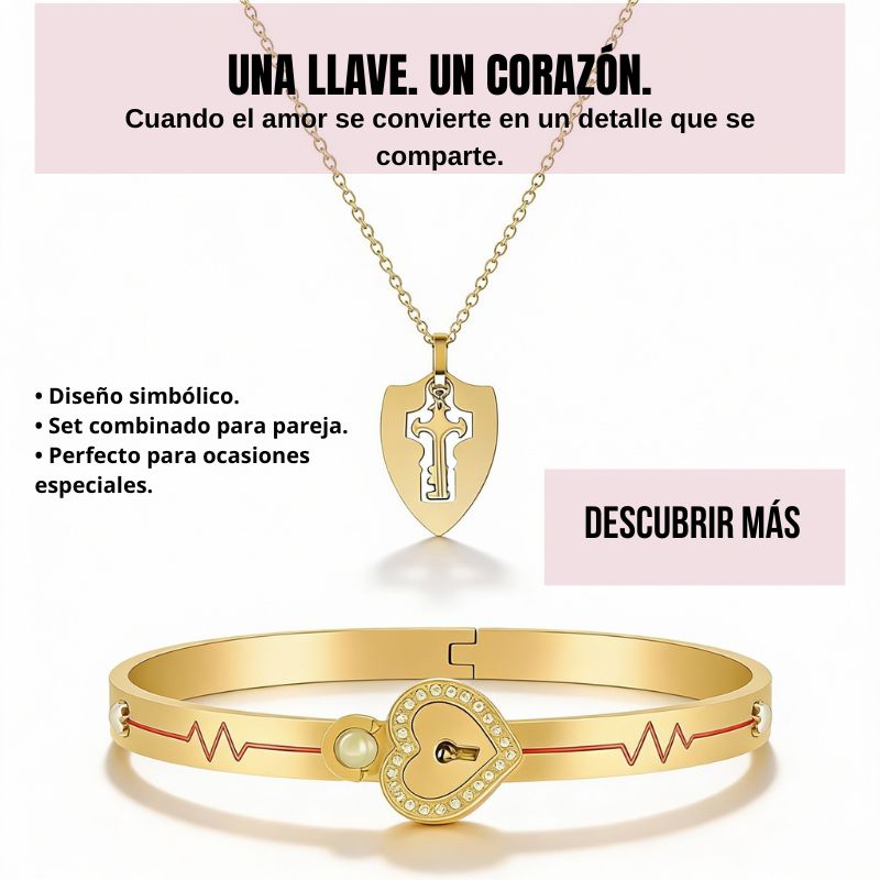 Conjunto de pulsera con candado de corazón y collar