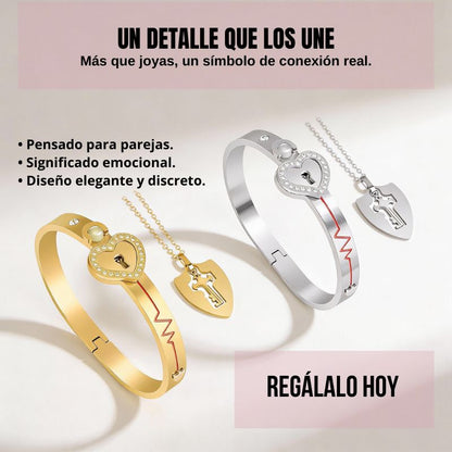 Conjunto de pulsera con candado de corazón y collar