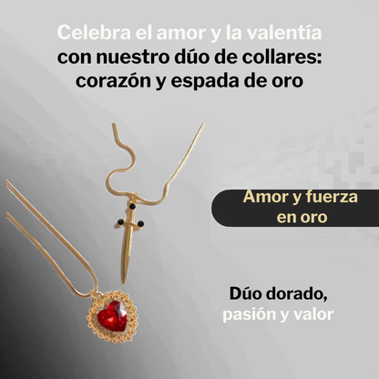 Duo collares corazon y espada de oro