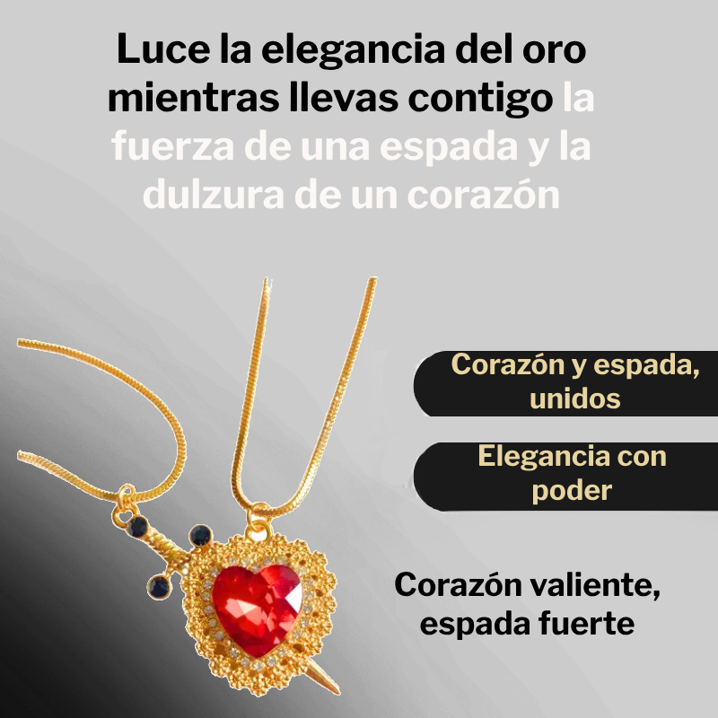 Duo collares corazon y espada de oro