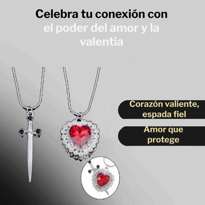 Duo collares corazon y espada de plata