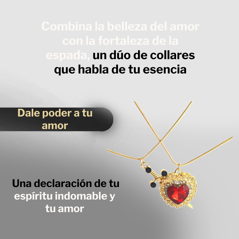 Duo collares corazon y espada de oro