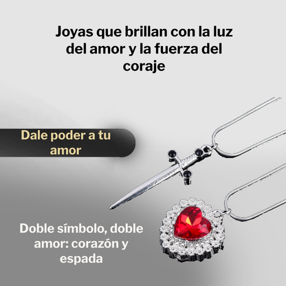 Duo collares corazon y espada de plata