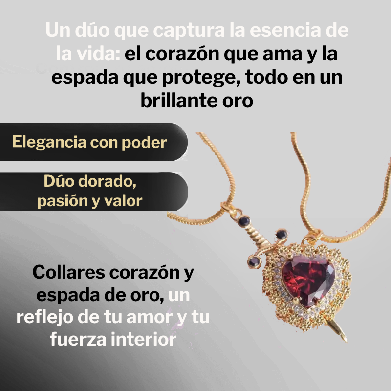 Duo collares corazon y espada de oro