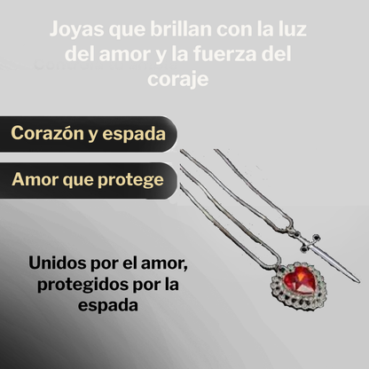 Duo collares corazon y espada de plata